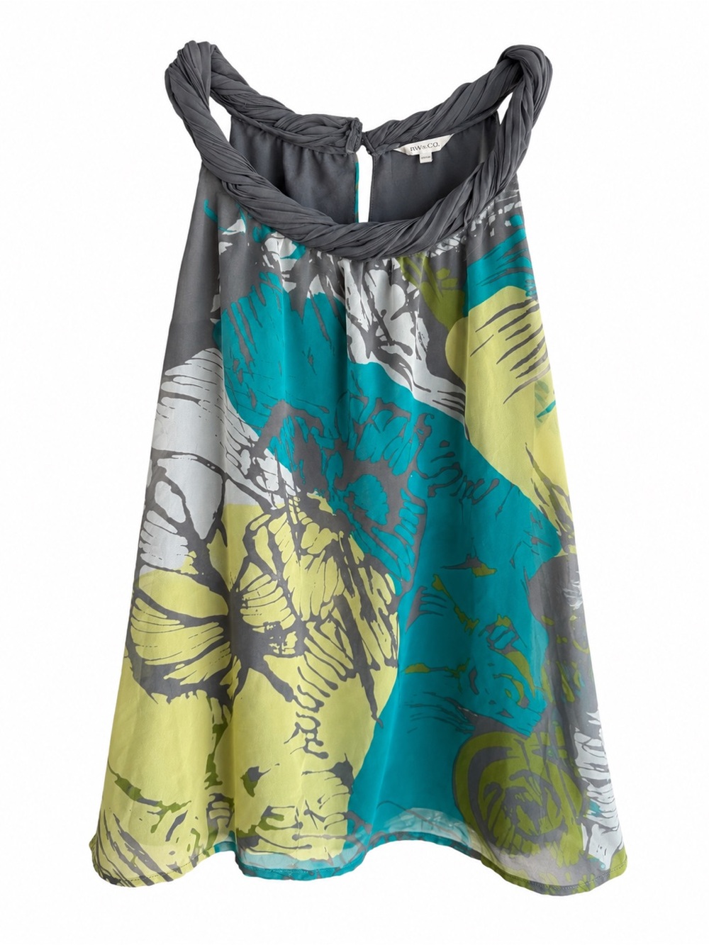 RW&CO Blue & Green Abstract Floral Halter Neck Top Size XS